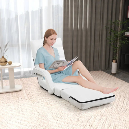 Folding Lazy Floor Chair Sofa with 6 Adjustable Position-White - White - Floor Chairs