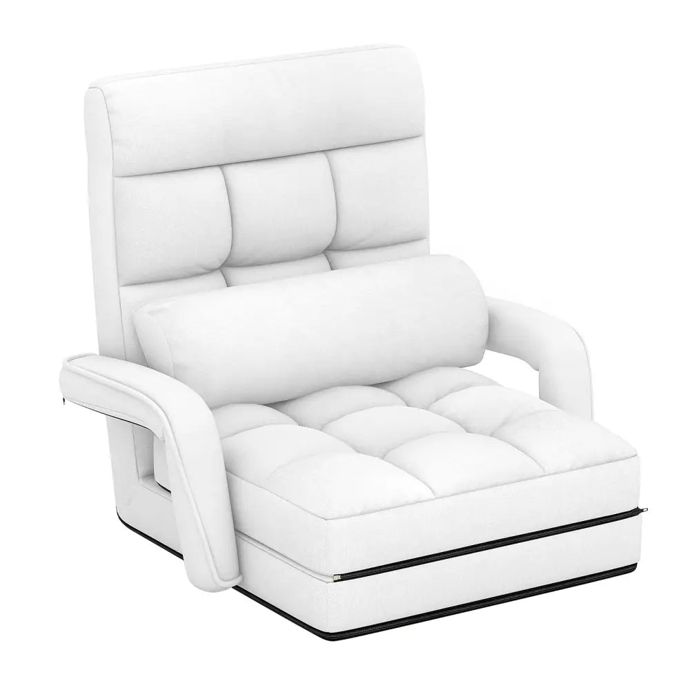 Folding Lazy Floor Chair Sofa with 6 Adjustable Position-White - White - Floor Chairs