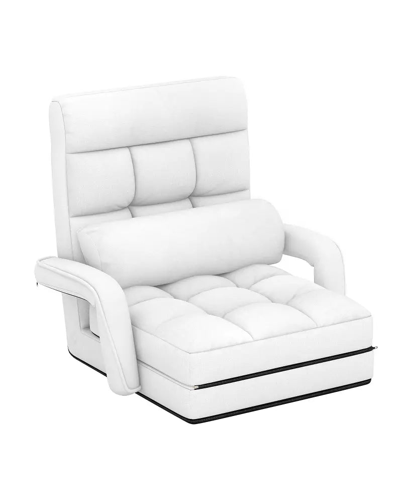 Folding Lazy Floor Chair Sofa with 6 Adjustable Position-White - White - Floor Chairs