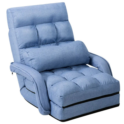 Folding Lazy Floor Chair Sofa with Armrests and Pillow-Blue - Blue - Floor Chairs