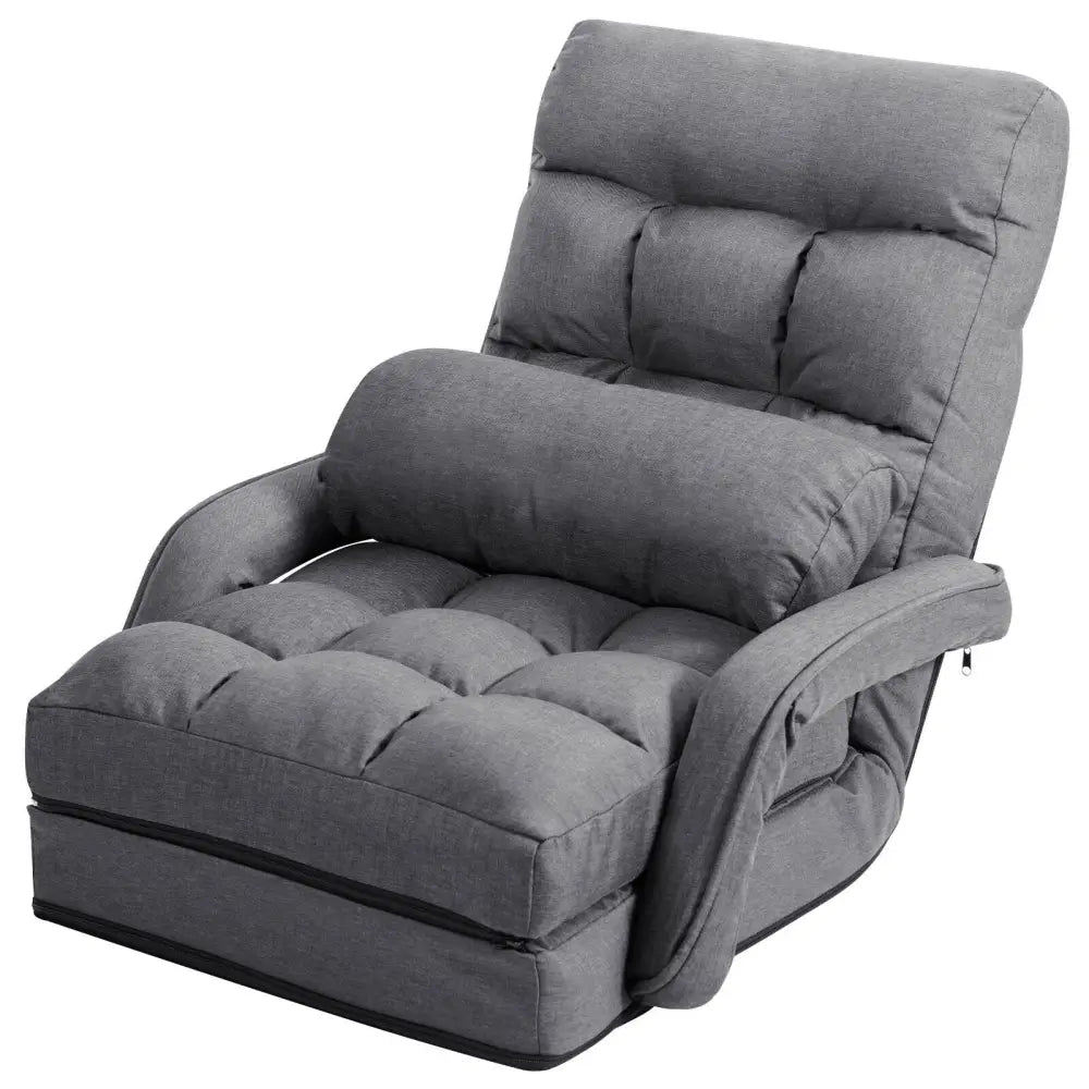 Folding Lazy Floor Chair Sofa with Armrests and Pillow-Gray - Gray - Floor Chairs
