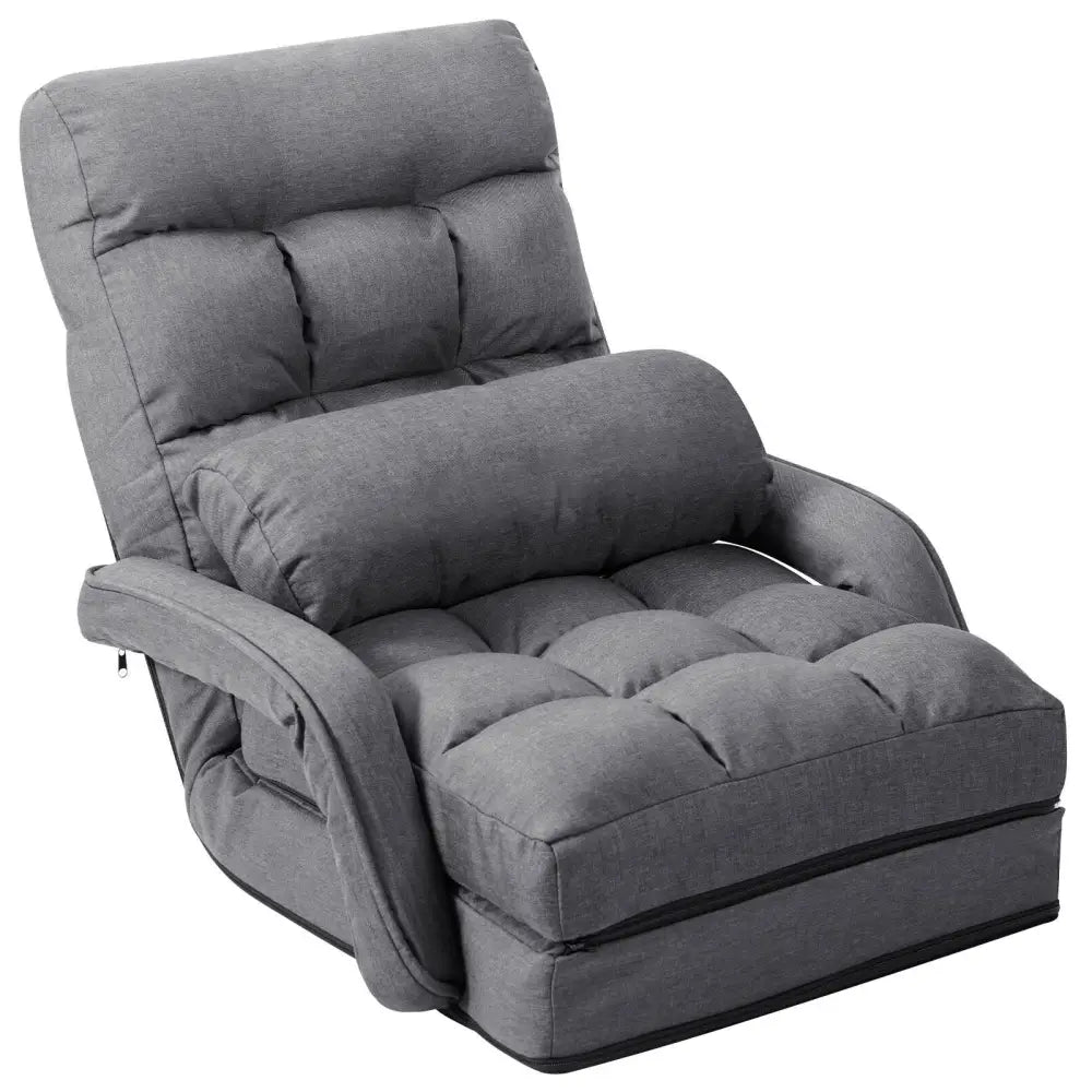 Folding Lazy Floor Chair Sofa with Armrests and Pillow-Gray - Gray - Floor Chairs