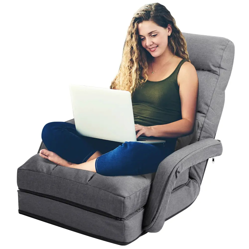 Folding Lazy Floor Chair Sofa with Armrests and Pillow-Gray - Gray - Floor Chairs