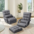 Folding Lazy Floor Chair Sofa with Armrests and Pillow-Gray - Gray - Floor Chairs