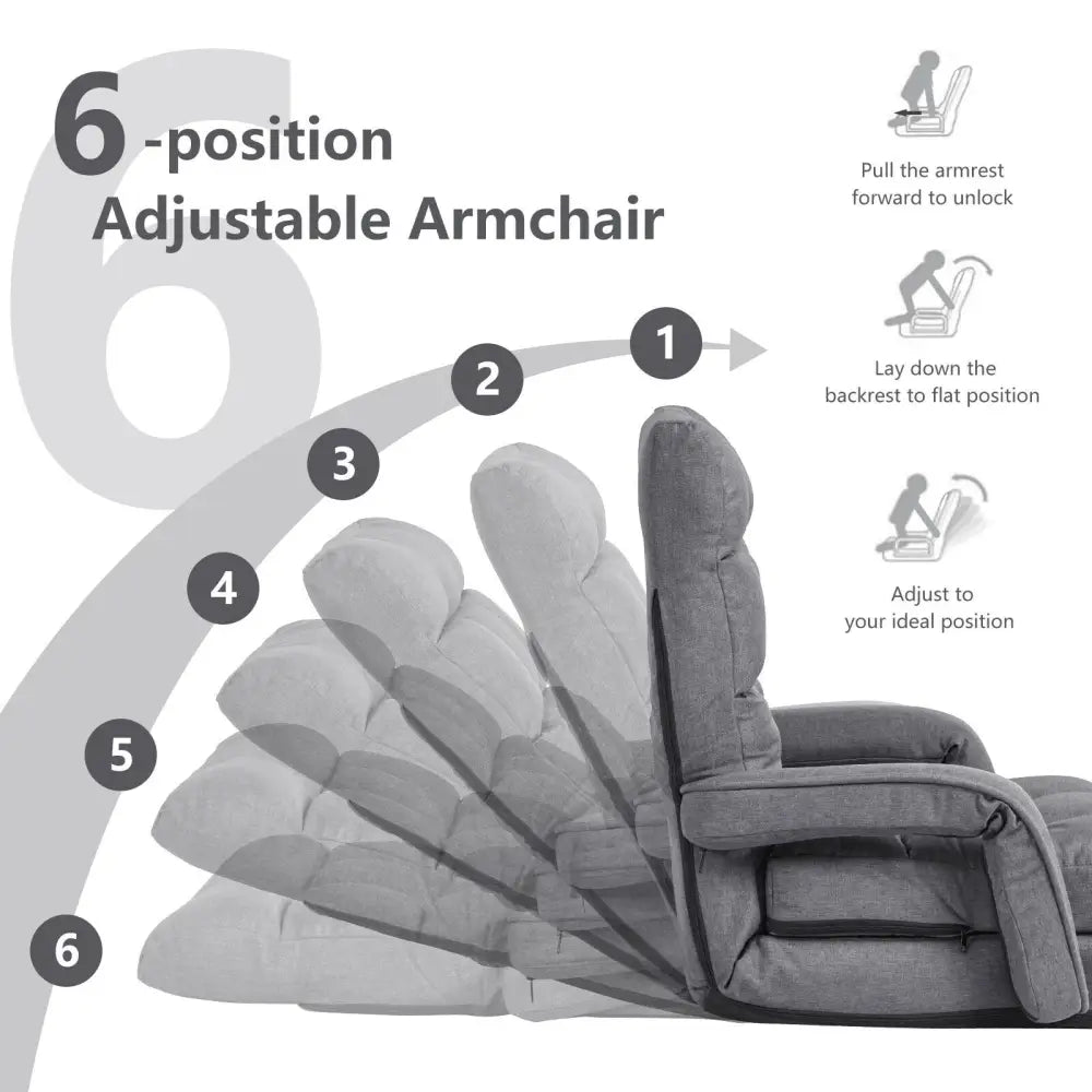 Folding Lazy Floor Chair Sofa with Armrests and Pillow-Gray - Gray - Floor Chairs