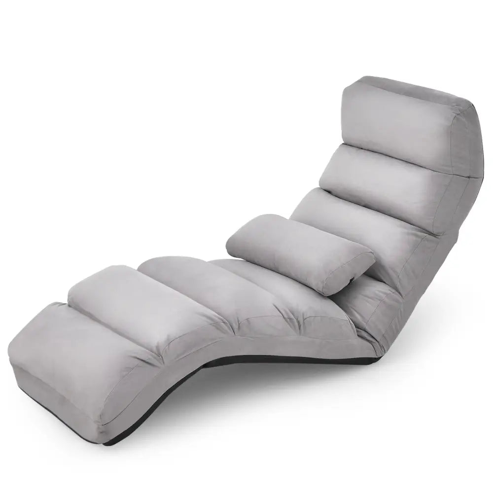 Folding Lazy Sofa Couch with Pillow-Gray - Gray - Floor Chairs