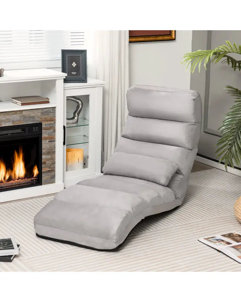 Folding Lazy Sofa Couch with Pillow-Gray - Gray - Floor Chairs