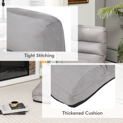 Folding Lazy Sofa Couch with Pillow-Gray - Gray - Floor Chairs