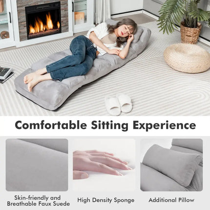 Folding Lazy Sofa Couch with Pillow-Gray - Gray - Floor Chairs