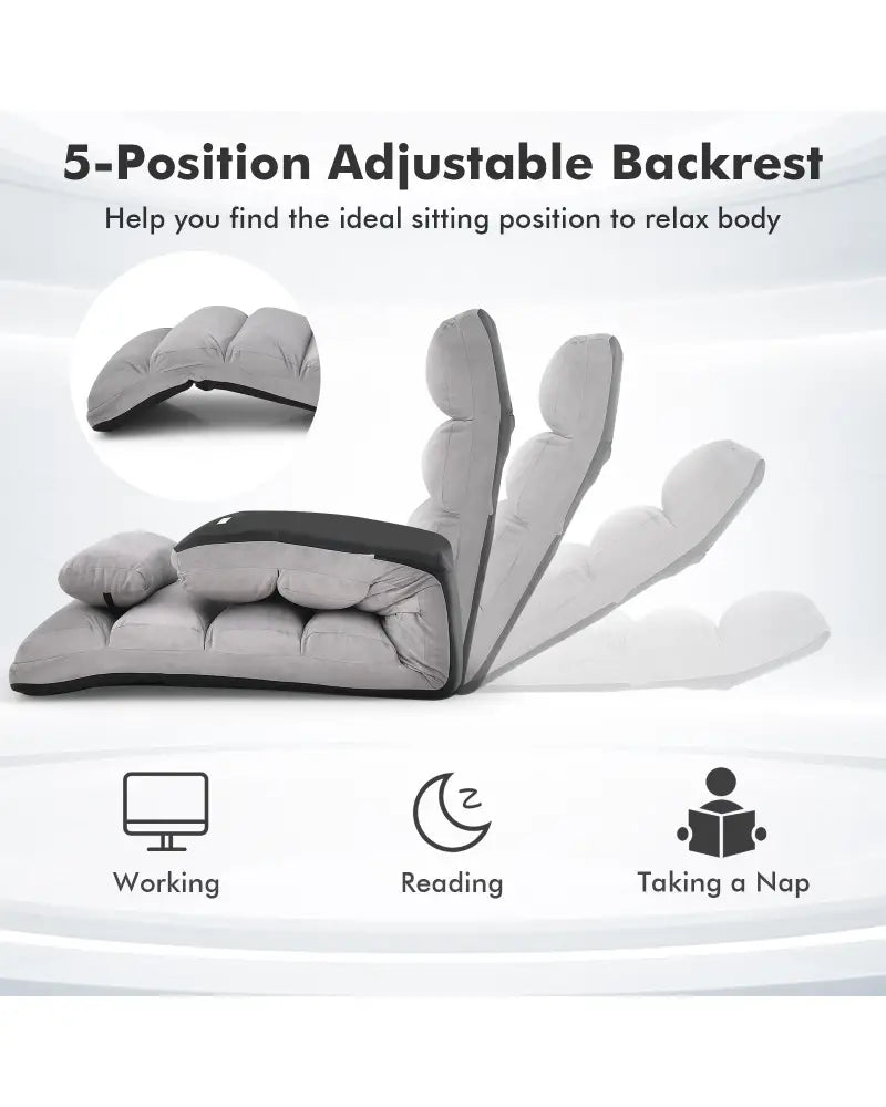 Folding Lazy Sofa Couch with Pillow-Gray - Gray - Floor Chairs