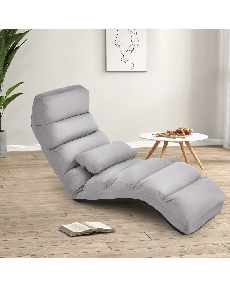 Folding Lazy Sofa Couch with Pillow-Gray - Gray - Floor Chairs