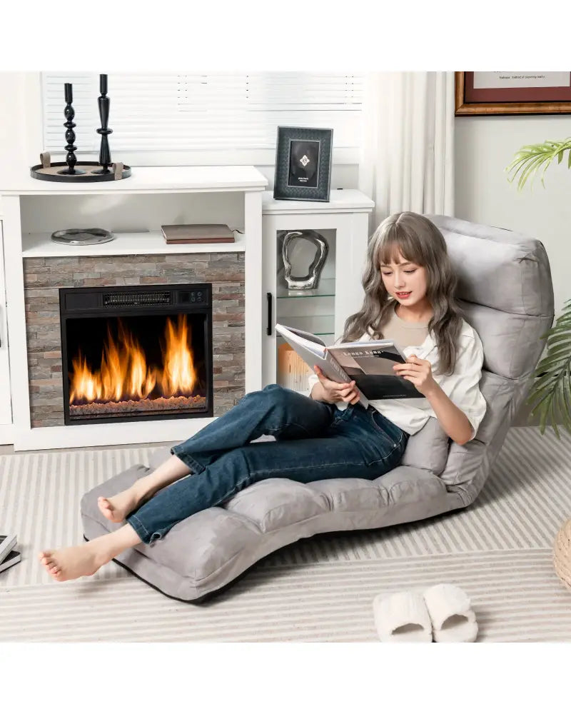Folding Lazy Sofa Couch with Pillow-Gray - Gray - Floor Chairs