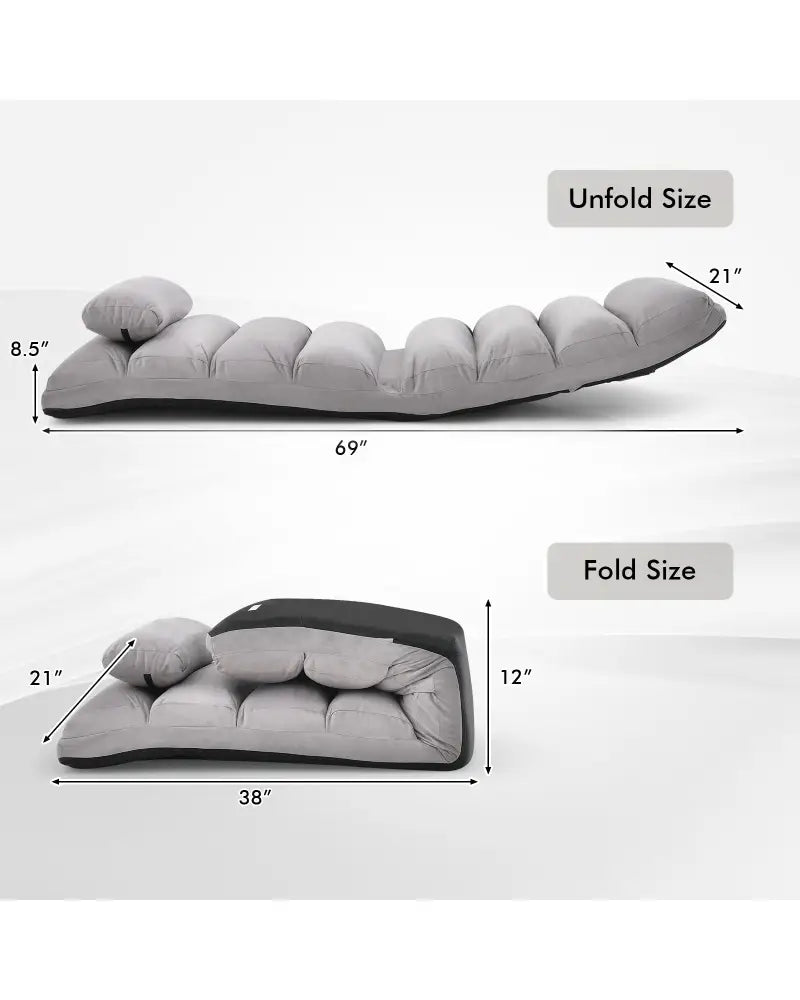 Folding Lazy Sofa Couch with Pillow-Gray - Gray - Floor Chairs