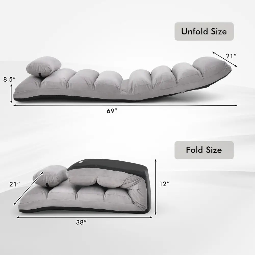 Folding Lazy Sofa Couch with Pillow-Gray - Gray - Floor Chairs
