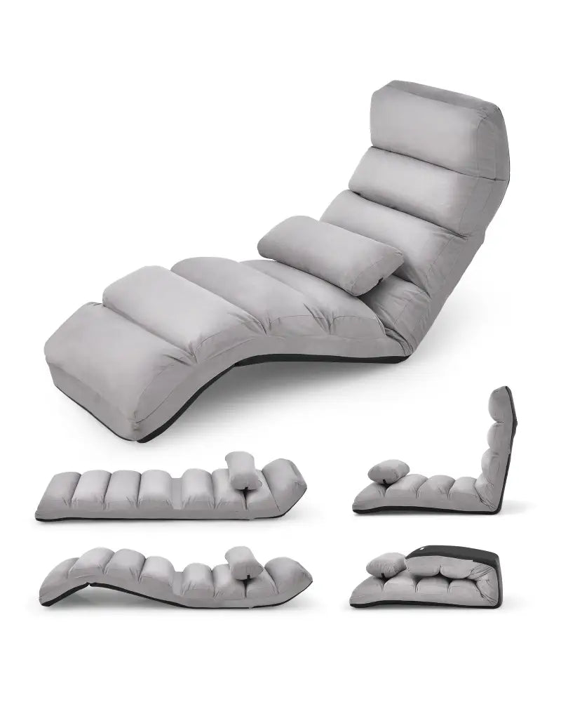 Folding Lazy Sofa Couch with Pillow-Gray - Gray - Floor Chairs