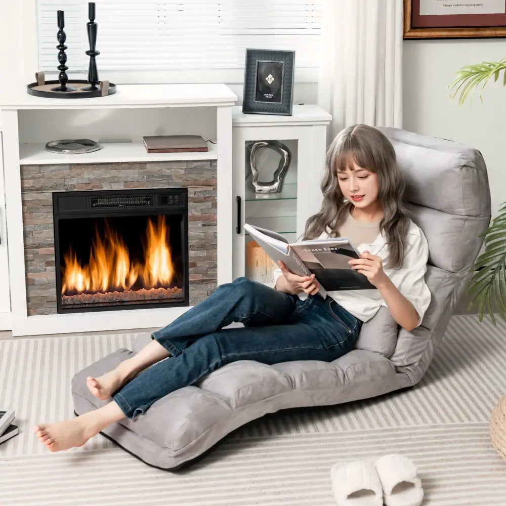 Folding Lazy Sofa Couch with Pillow-Gray - Gray - Floor Chairs