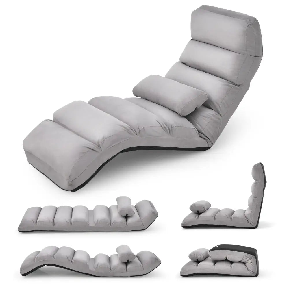 Folding Lazy Sofa Couch with Pillow-Gray - Gray - Floor Chairs