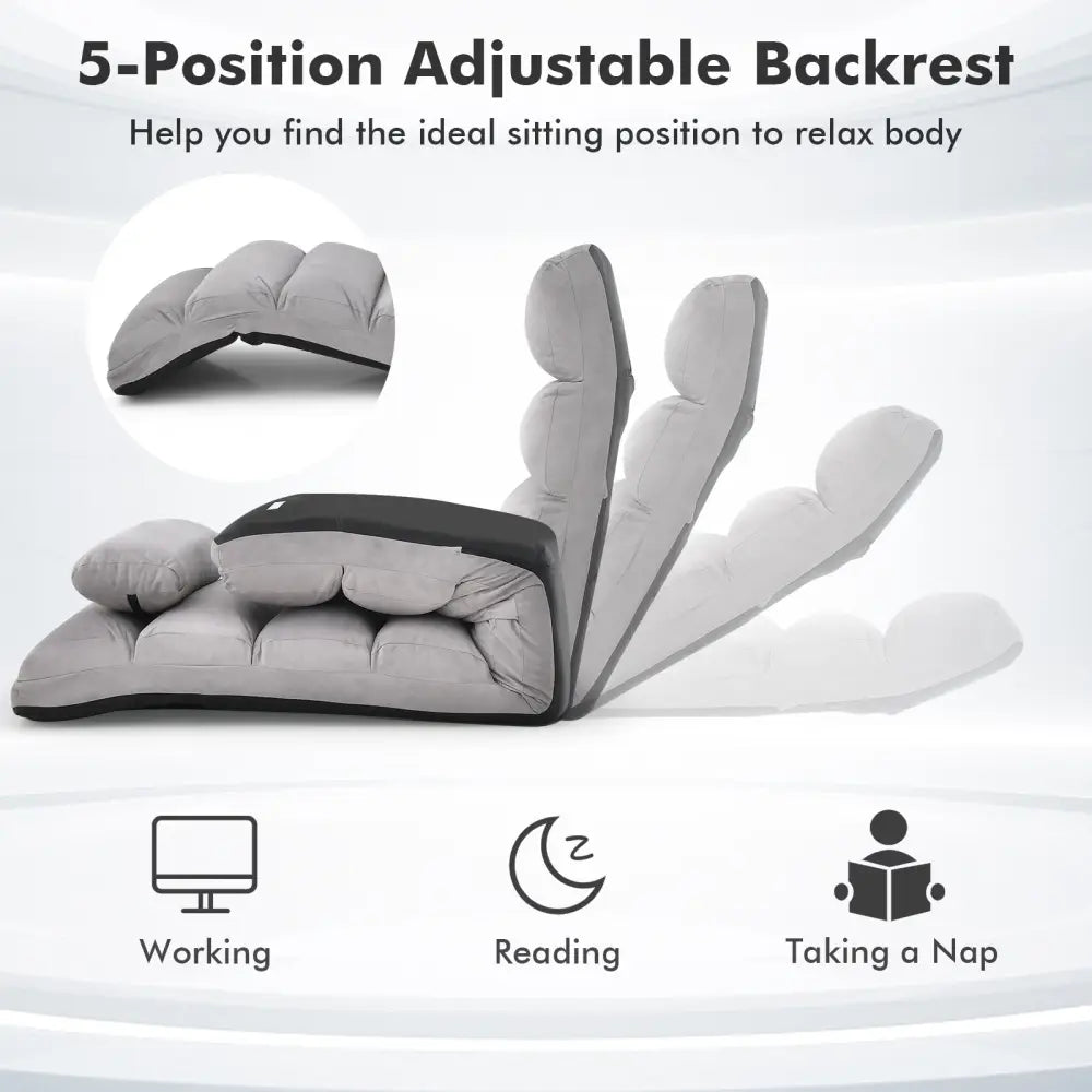 Folding Lazy Sofa Couch with Pillow-Gray - Gray - Floor Chairs