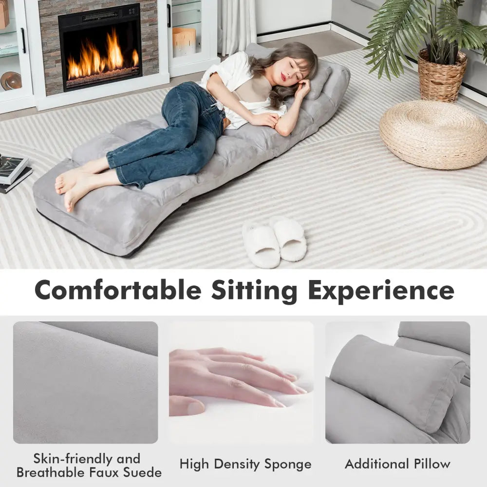 Folding Lazy Sofa Couch with Pillow-Gray - Gray - Floor Chairs