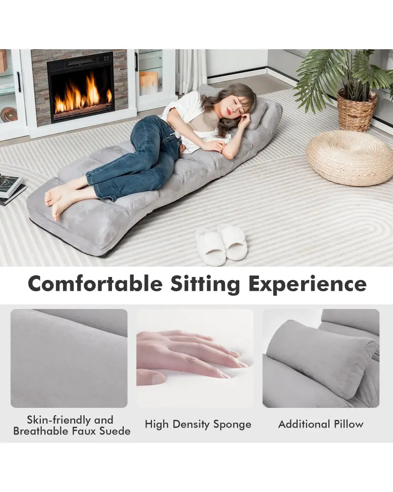 Folding Lazy Sofa Couch with Pillow-Gray - Gray - Floor Chairs
