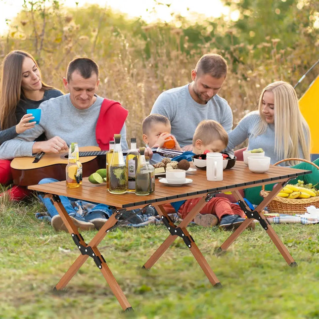Folding Lightweight Aluminum Camping Table with Wood Grain-L - Natural - Camping Furniture