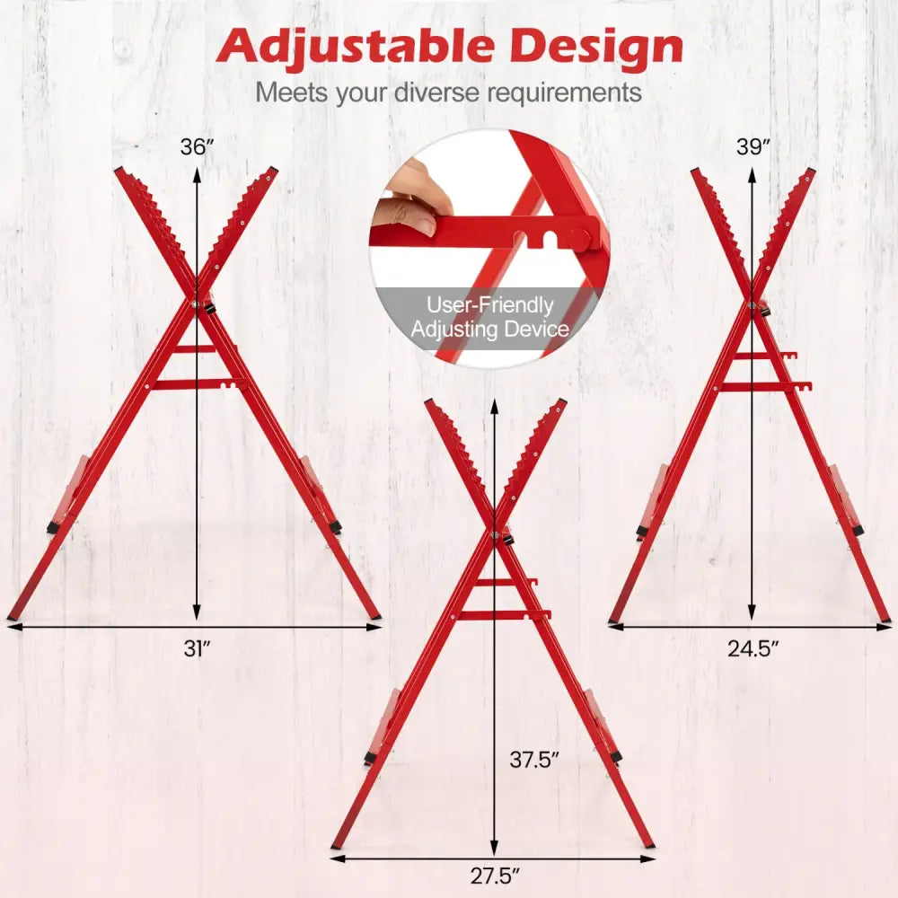 Folding Log Saw Horse with Anti-Slip Sawteeth and Non-Slip Foot Pads Heavy Duty-Red - Red - Garages