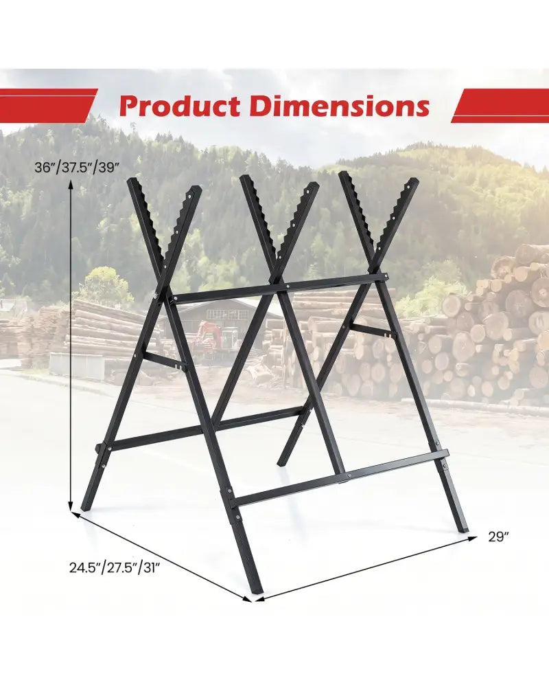 Folding Log Saw Horse with Anti-Slip Sawteeth and Non-Slip Foot Pads Heavy Duty-Black - Black - Garages