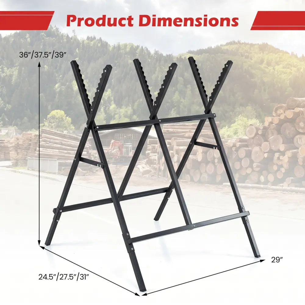 Folding Log Saw Horse with Anti-Slip Sawteeth and Non-Slip Foot Pads Heavy Duty-Black - Black - Garages