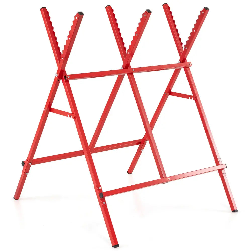 Folding Log Saw Horse with Anti-Slip Sawteeth and Non-Slip Foot Pads Heavy Duty-Red - Red - Garages