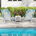 Folding Low Beach Chair Set of 2 Patio Sling Chairs with Padded Head Pillow-Blue - Blue - Outdoor Benches