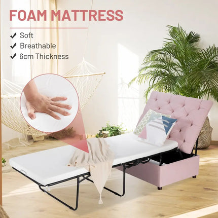 Folding Ottoman Sleeper Bed with Mattress for Guest Bed and Office Nap-Pink - Pink - Folding Beds