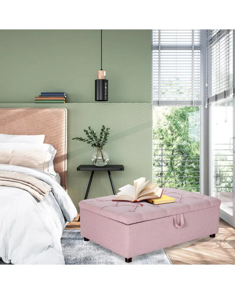 Folding Ottoman Sleeper Bed with Mattress for Guest Bed and Office Nap-Pink - Pink - Folding Beds