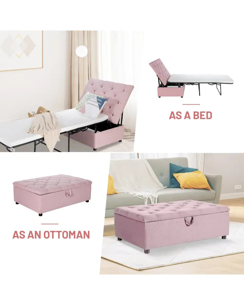 Folding Ottoman Sleeper Bed with Mattress for Guest Bed and Office Nap-Pink - Pink - Folding Beds