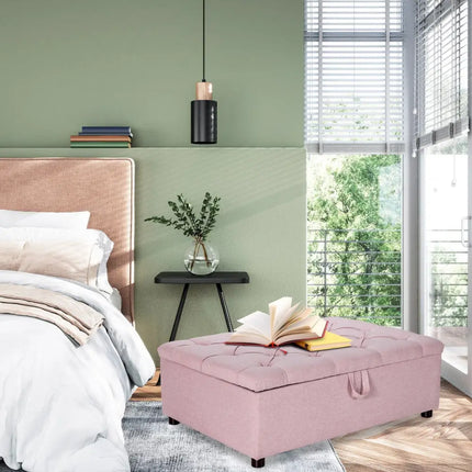 Folding Ottoman Sleeper Bed with Mattress for Guest Bed and Office Nap-Pink - Pink - Folding Beds