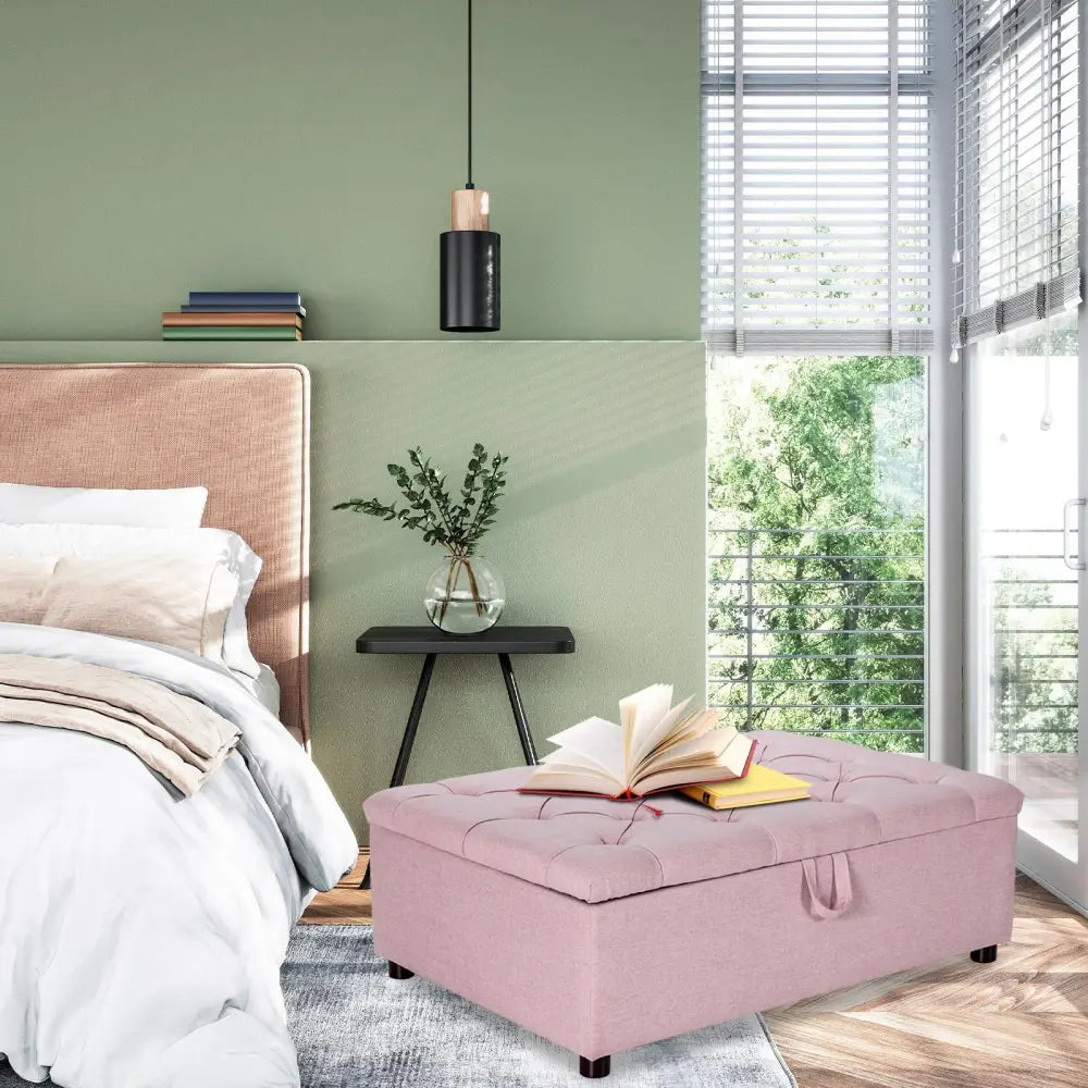 Folding Ottoman Sleeper Bed with Mattress for Guest Bed and Office Nap-Pink - Pink - Folding Beds