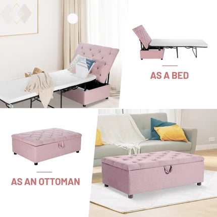 Folding Ottoman Sleeper Bed with Mattress for Guest Bed and Office Nap-Pink - Pink - Folding Beds