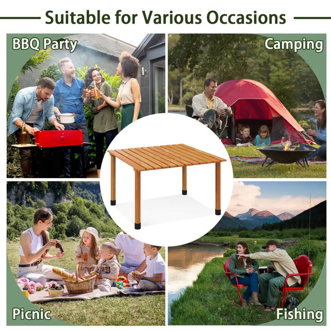 Folding Outdoor Camping Table with Carrying Bag for Picnics and Party-Natural - Natural - Camping Furniture