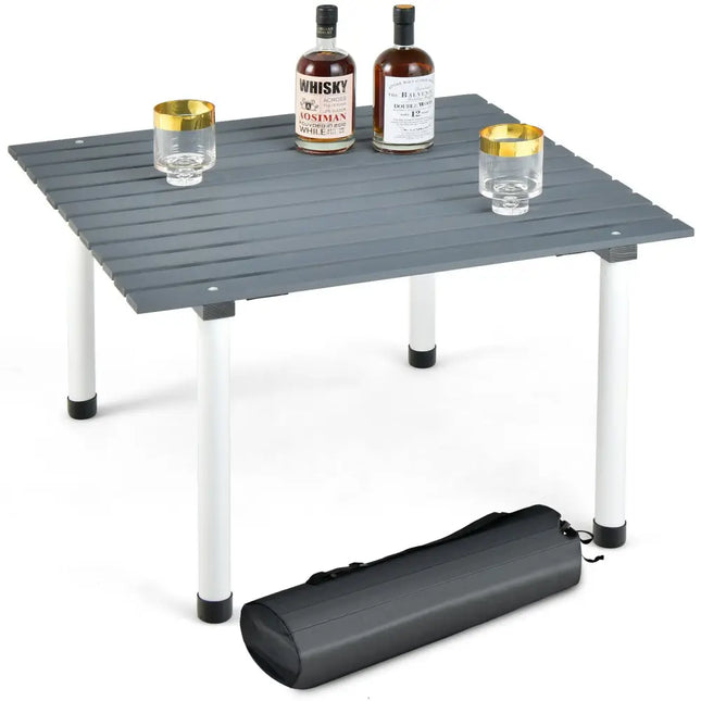 Folding Outdoor Camping Table with Carrying Bag for Picnics and Party-Gray - Gray - Camping Furniture