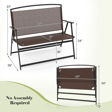 Folding Outdoor Garden Bench 2-Person Patio Bench with Backrest and Armrests-Brown - Brown - Outdoor Benches
