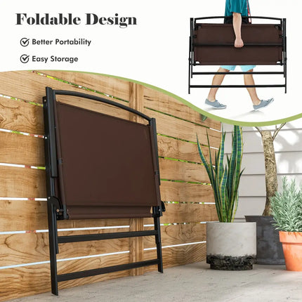 Folding Outdoor Garden Bench 2-Person Patio Bench with Backrest and Armrests-Brown - Brown - Outdoor Benches