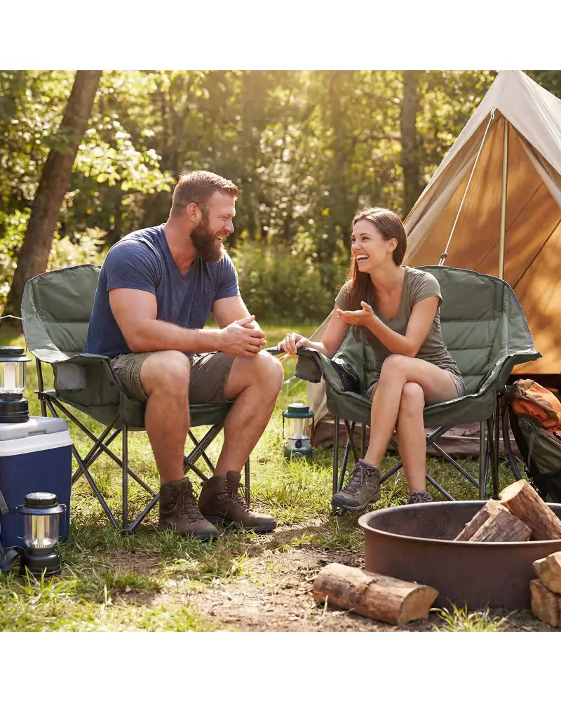 Folding Oversized Camping Chair with Side Pockets and Cup Holder-Green - Green - Camping Furniture