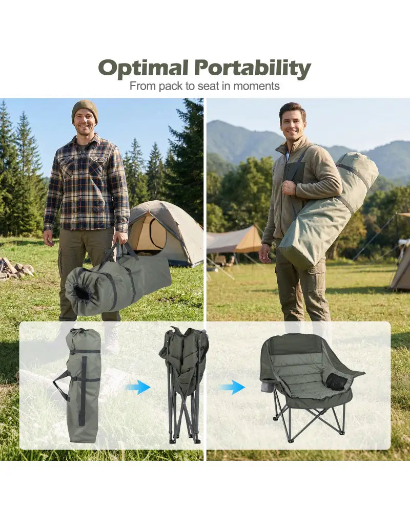 Folding Oversized Camping Chair with Side Pockets and Cup Holder-Green - Green - Camping Furniture