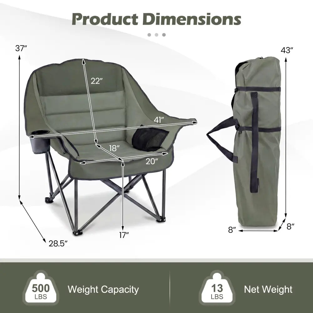 Folding Oversized Camping Chair with Side Pockets and Cup Holder-Green - Green - Camping Furniture