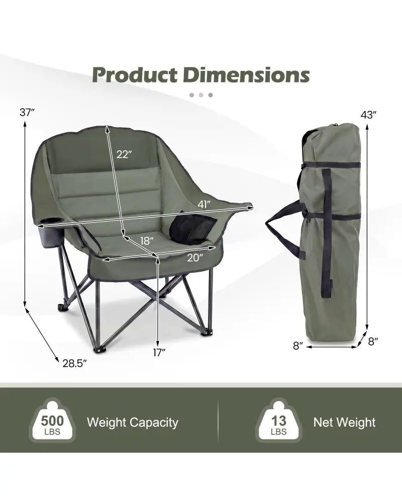 Folding Oversized Camping Chair with Side Pockets and Cup Holder-Green - Green - Camping Furniture