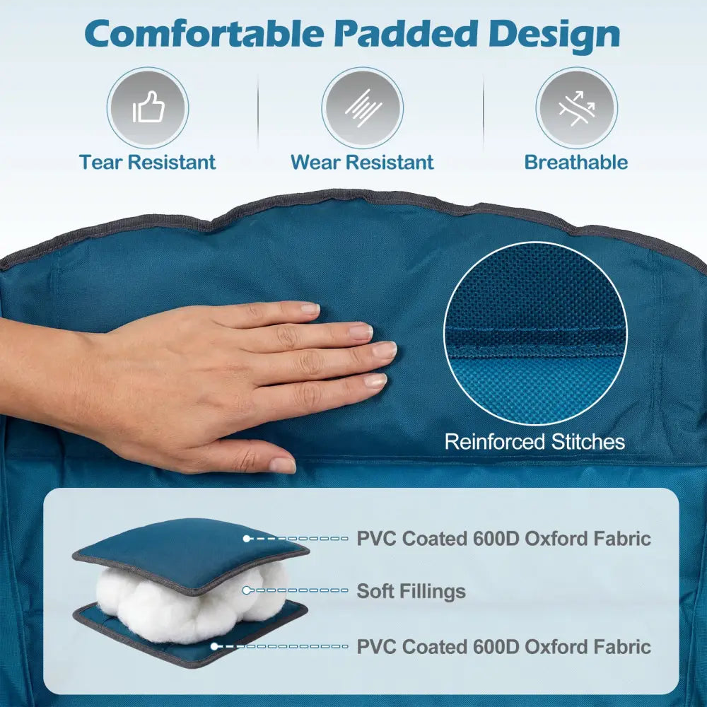 Folding Oversized Camping Chair with Side Pockets and Cup Holder-Blue - Blue - Camping Furniture