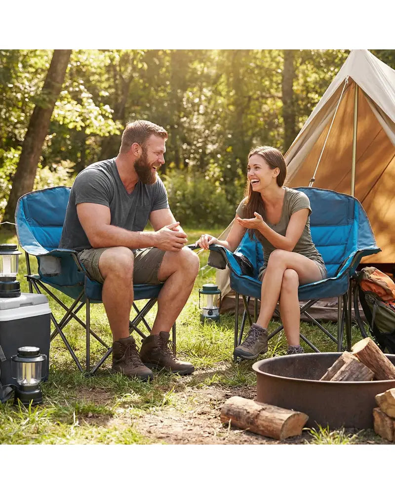 Folding Oversized Camping Chair with Side Pockets and Cup Holder-Blue - Blue - Camping Furniture