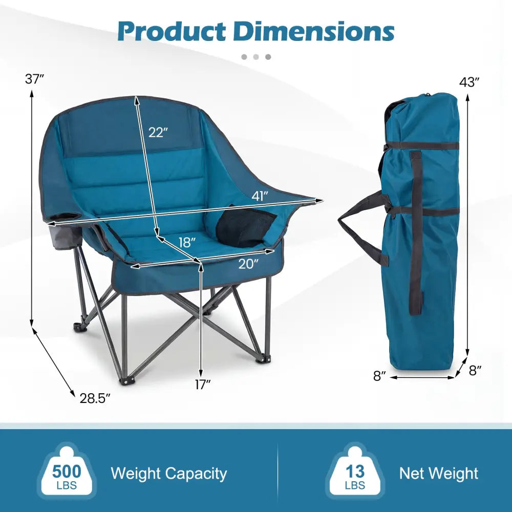 Folding Oversized Camping Chair with Side Pockets and Cup Holder-Blue - Blue - Camping Furniture