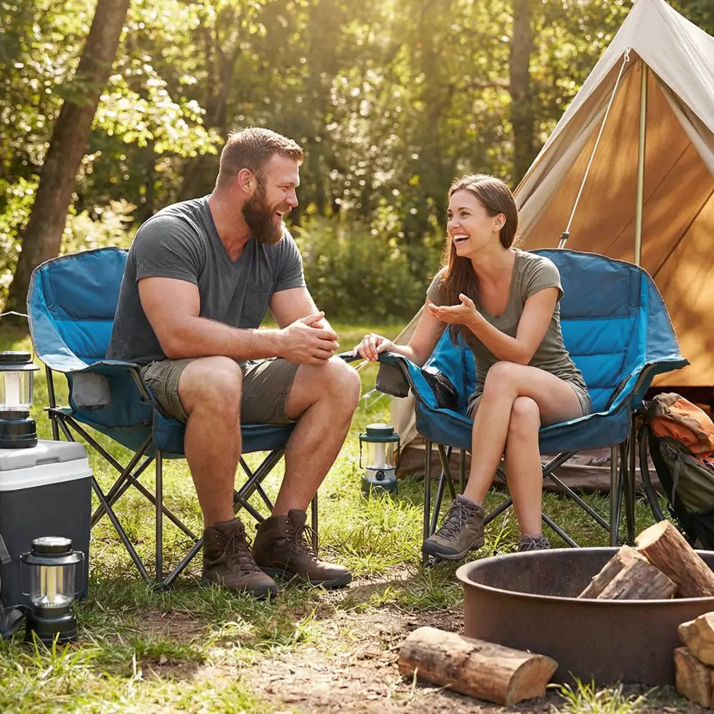 Folding Oversized Camping Chair with Side Pockets and Cup Holder-Blue - Blue - Camping Furniture
