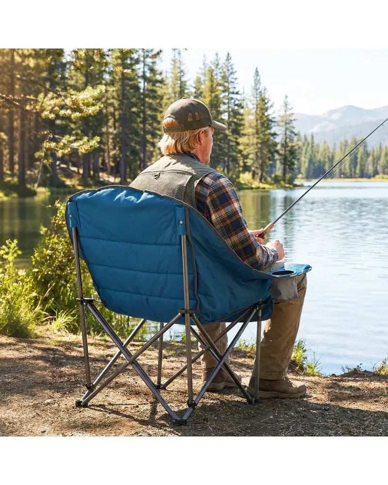 Folding Oversized Camping Chair with Side Pockets and Cup Holder-Blue - Blue - Camping Furniture