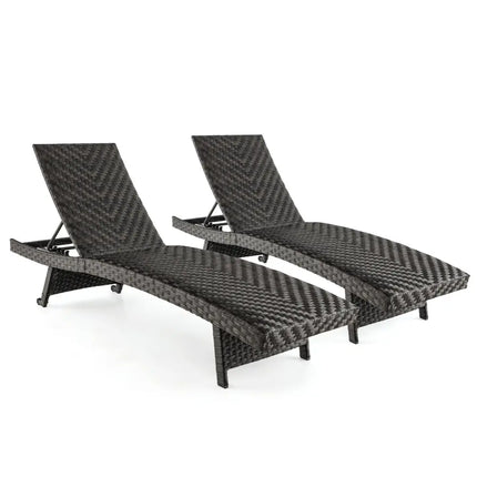 Folding Padded Rattan Patio Chaise Lounge with Adjustable Backrest and Quick Dry Foam All Weather - Brown - Outdoor